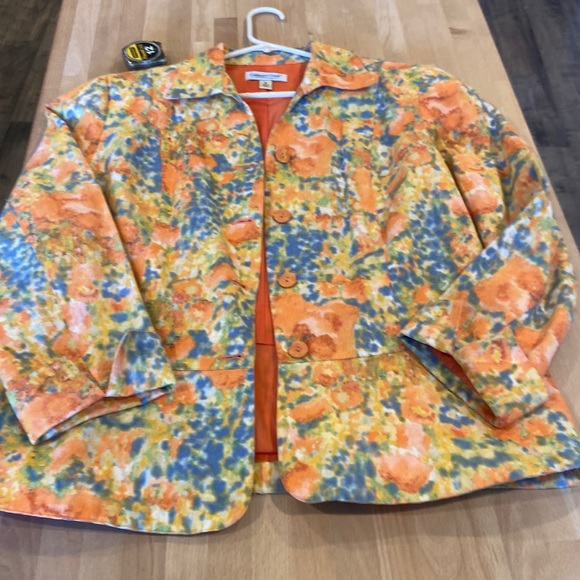 Coldwater Creek Jackets & Blazers - Coldwater Creek Womens Orange Multicolored Floral Abstract Blazer Size 16